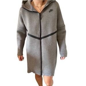 Nike Tech Fleece Parka Long Coat Gray Hooded Sweatshirt Cocoon Jacket Women's L